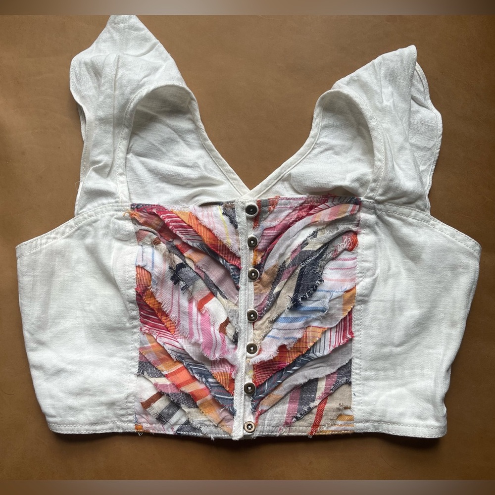 NWOT Anthropologie Linen White Crop Top Size M